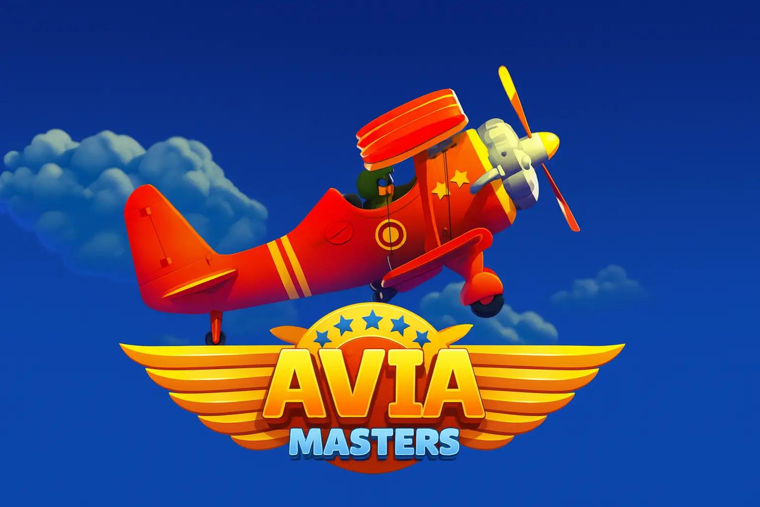 The Avia Masters game logo featuring a red cartoon airplane flying against a bright blue sky.